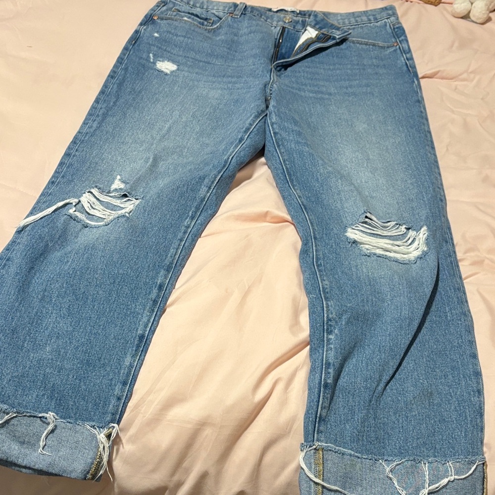 LOFT Blue Distressed Wide-Leg Jeans